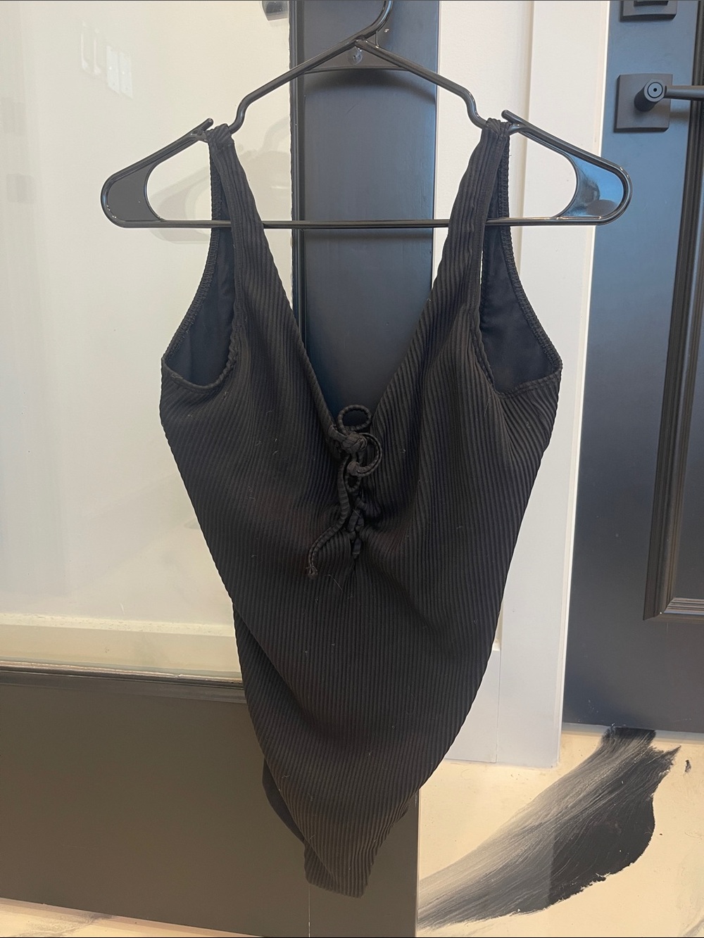 Hollister Black Ribbed V-Neck Tie-Front Bathing suit